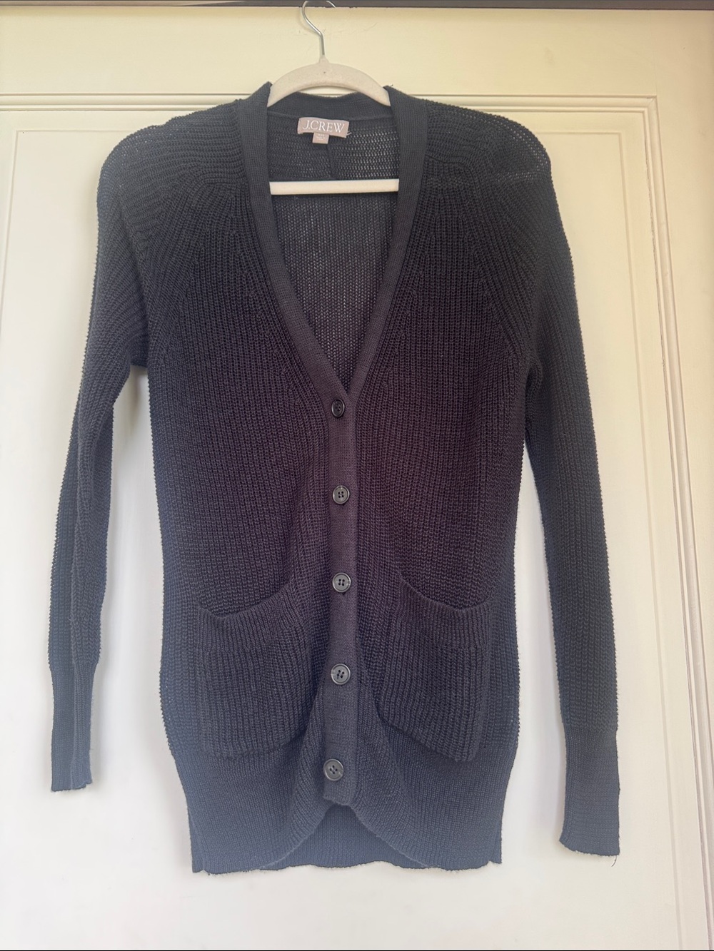 New Without Tag J. Crew Black Longline Linen Cotton Blend Button-Front Cardigan